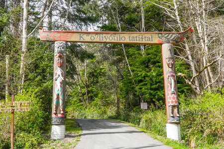 Entrance to the Quileute cemetery - Quillayute tribe - FORKS - WASHINGTONのeditorial素材