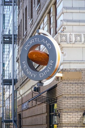 Portland Penny Diner in downtown - PORTLAND - OREGON - APRIL 16, 2017のeditorial素材