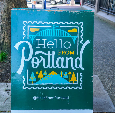 Hello from Portland sign - PORTLAND - OREGON - APRIL 16, 2017のeditorial素材