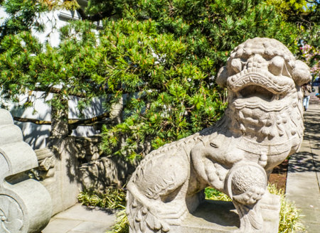 Sculpture at Chinese Garden in Portland - PORTLAND - OREGON - APRIL 16, 2017のeditorial素材