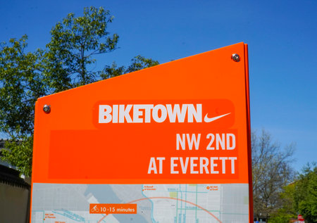 Biketown Portland - Rental bikes from Nike in the city - PORTLAND - OREGON - APRIL 16, 2017のeditorial素材