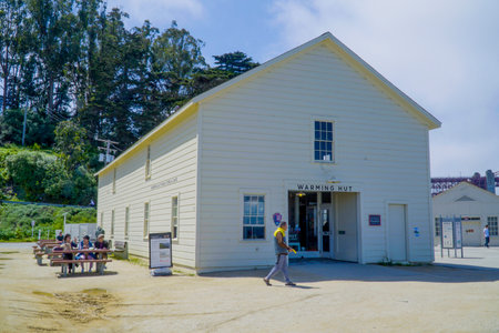 Warming hut at Crissy Field Promenade in San Francisco - SAN FRANCISCO - CALIFORNIA - APRIL 18, 2017のeditorial素材