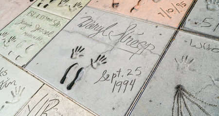 Footprints and Handprints of Meryl Streep at Chinese Theater in Hollywood - LOS ANGELES - CALIFORNIA - APRIL 20, 2017のeditorial素材