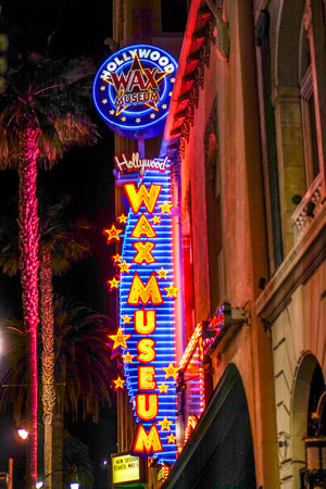 Famous Wax Museum on Hollywood Boulevard at night - LOS ANGELES - CALIFORNIA - APRIL 20, 2017のeditorial素材