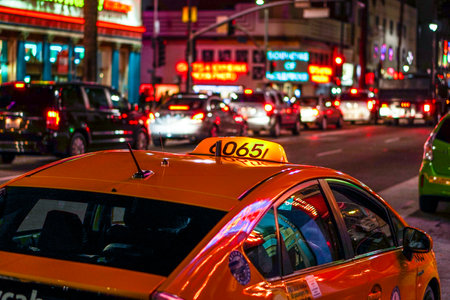 Colorful Hollywood Boulevard at night - LOS ANGELES - CALIFORNIA - APRIL 20, 2017のeditorial素材