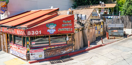 Small Mexican restaurant at Sunset strip in Los Angeles - LOS ANGELES - CALIFORNIA - APRIL 20, 2017のeditorial素材