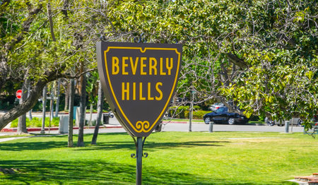 The famous Beverly Hills sign on Santa Monica Blvd - LOS ANGELES - CALIFORNIA - APRIL 20, 2017のeditorial素材