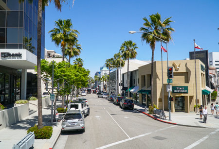 Street view in Beverly Hills at Wilshire Blvd - LOS ANGELES - CALIFORNIA - APRIL 20, 2017