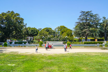 Big Beverly Hills Hills sign - a famous landmark in Los Angeles - LOS ANGELES - CALIFORNIA - APRIL 20, 2017のeditorial素材