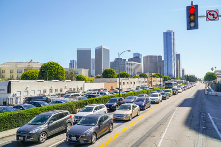 Street traffic in Los Angeles - traffic jam - LOS ANGELES - CALIFORNIA - APRIL 20, 2017のeditorial素材