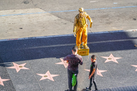 Street artists on the Hollywood Walk of Fame - LOS ANGELES - CALIFORNIAのeditorial素材