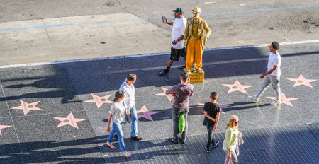 Street artists on the Hollywood Walk of Fame - LOS ANGELES - CALIFORNIAのeditorial素材
