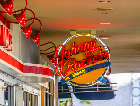 Johnny Rockets Burger Restaurant in Los Angeles - LOS ANGELES - CALIFORNIAのeditorial素材