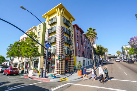 Modern Colorful buildings in San Diego - Art Deco - SAN DIEGO - CALIFORNIA - APRIL 21, 2017のeditorial素材