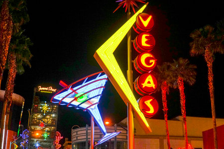 Las Vegas Neon lights at Downtown Las Vegas - LAS VEGAS - NEVADA - APRIL 23, 2017のeditorial素材