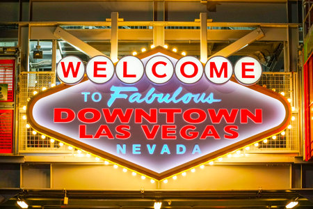 Welcome to Fabulous Downtown Las Vegas sign at Fremont street - LAS VEGAS - NEVADA - APRIL 23, 2017のeditorial素材