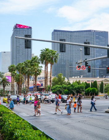 Las Vegas Boulevard and Cosmopolitan Hotel - LAS VEGAS - NEVADA - APRIL 23, 2017のeditorial素材