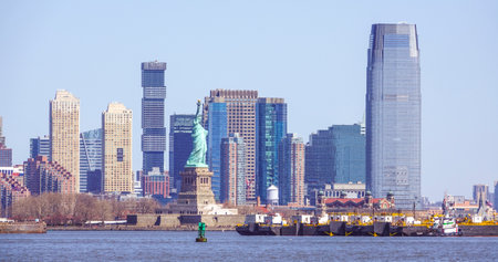 Manhattan Skyline with Statue of Liberrty - MANHATTAN / NEW YORK - APRIL 2 , 2017のeditorial素材