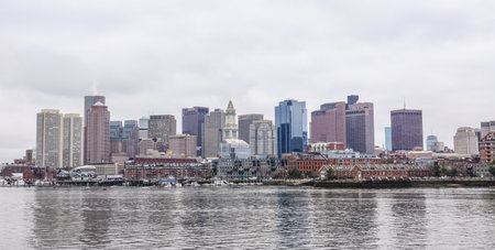Skyline of Boston - view from Boston Harbor - BOSTON / MASSACHUSETTS - APRIL 3, 2017のeditorial素材