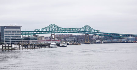 Famous Tobin Bridge in Boston - BOSTON / MASSACHUSETTS - APRIL 3, 2017のeditorial素材
