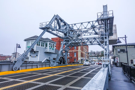 Drawbridge over Mystic River in the town of Mystic - MYSTIC / CONNECTICUT - APRIL 5, 2017のeditorial素材
