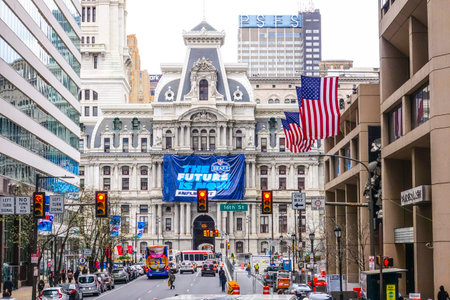 Philadelphia City Hall - Market Street view - PHILADELPHIA / PENNSYLVANIA - APRIL 6, 2017のeditorial素材