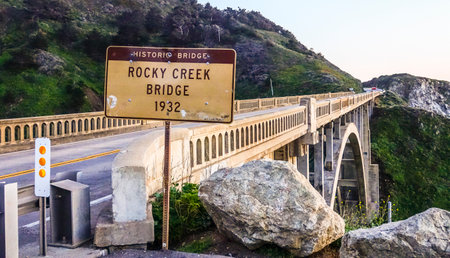 Rocky Creek Bridge at Big Sur California - BIG SUR / CALIFORNIA - APRIL 18, 2017のeditorial素材