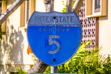 Old rusty street sign Interstate 5 California - SAN DIEGO / CALIFORNIA - APRIL 21, 2017のeditorial素材