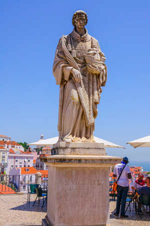Statue on a popular place in Lisbon called Porta del Sol - LISBON - PORTUGAL - JUNE 17, 2017のeditorial素材