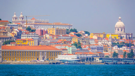 The beautiful city of Lisbon - view from Tagus River Tajo - LISBON - PORTUGAL - JUNE 17, 2017のeditorial素材