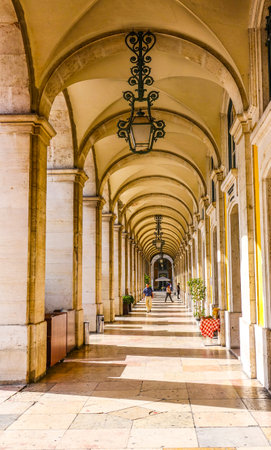Beautiful sidewalks at Comercio Square in Lisbon - LISBON - PORTUGAL - JUNE 17, 2017のeditorial素材