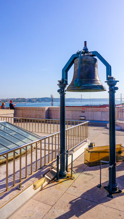 Famous Copper bell on the top of Augusta Street Arch in Lisbon - LISBON - PORTUGAL - JUNE 17, 2017のeditorial素材
