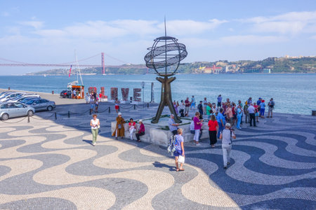 The beautiful square at the Monument of Discoveries in Belem Lisbonのeditorial素材