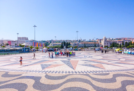 The beautiful square at the Monument of Discoveries in Belem Lisbonのeditorial素材