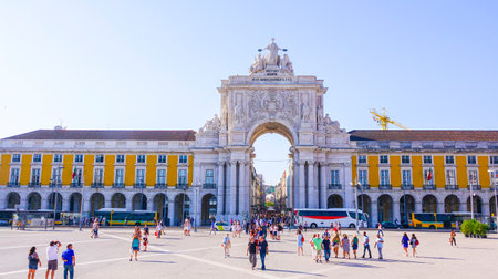 Most popular square in Lisbon - Praca do Comercio- The Comercio Square - LISBON, PORTUGAL 2017のeditorial素材