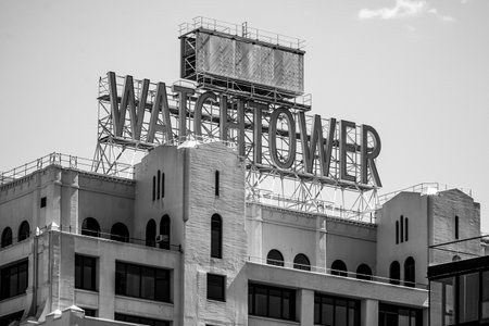 Famous Watchtower Building in Brooklyn New York - MANHATTAN / NEW YORK - APRIL 2, 2017のeditorial素材