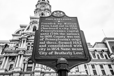 Philadelphia Sign in front of City Hall - PHILADELPHIA / PENNSYLVANIA - APRIL 6, 2017のeditorial素材