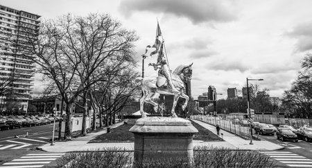 Golden statue - Monument of Joan D Arc in Philadelphia - PHILADELPHIA / PENNSYLVANIA - APRIL 6, 2017のeditorial素材