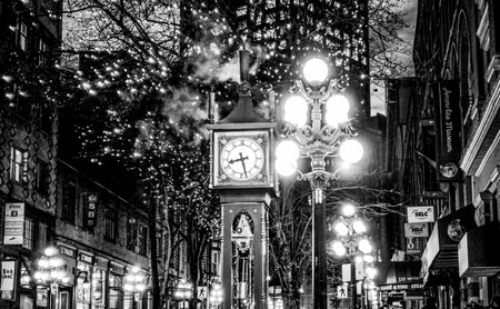 Amazing Vancouver Gastown district at night - the old town - VANCOUVER - CANADA - APRIL 12, 2017のeditorial素材