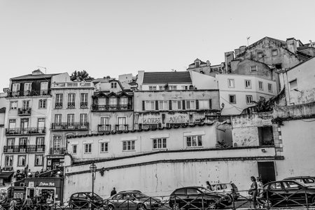 Popular Square with shops and bars at Rossio Station in Lisbon - LISBON / PORTUGAL - JUNE 17, 2017のeditorial素材