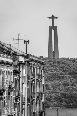 Famous Jesus Christ statue on the hill of Lisbon - Cristo monument - LISBON / PORTUGAL - JUNE 14, 2017のeditorial素材