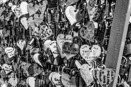 Thousands of Love Locks attached to the Love Sculpture at Tagus Riverwalk in Lisbon - LISBON / PORTUGAL - JUNE 14, 2017のeditorial素材