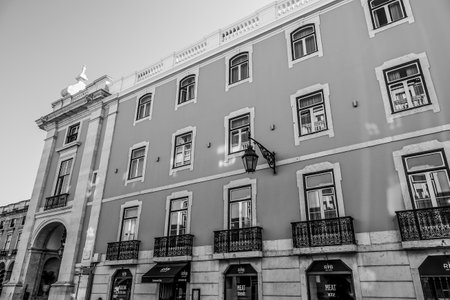 The yellow buildings at Comercio Square in Lisbon - LISBON / PORTUGAL - JUNE 16, 2017のeditorial素材