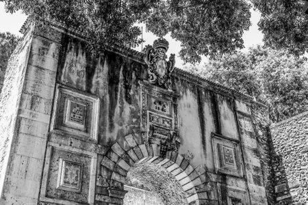 Ancient gate to Saint George Castle in Lisbon - LISBON / PORTUGAL - JUNE 17, 2017のeditorial素材