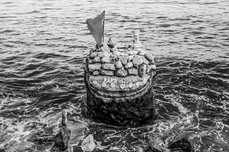 Amazing stone sculptures at the banks of Tagus river in Lisbon- LISBON / PORTUGAL - JUNE 17, 2017