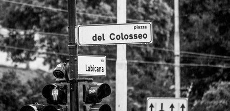 Street signs and Colosseum in Romeのeditorial素材