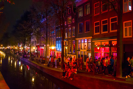 Colorful Amsterdam - the Red Light District at night - AMSTERDAM - THE NETHERLANDS - JULY 20, 2017のeditorial素材