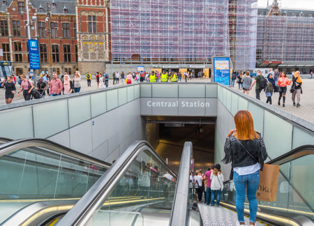 Entrance to the Metro platforms at Central Station - AMSTERDAM - THE NETHERLANDS - JULY 20, 2017のeditorial素材