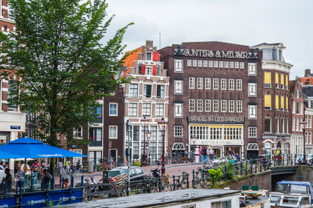 Beautiful canals in the city of Amsterdam - AMSTERDAM - THE NETHERLANDS - JULY 20, 2017のeditorial素材