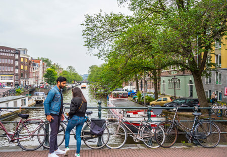 Beautiful canals in the city of Amsterdam - AMSTERDAM - THE NETHERLANDS - JULY 20, 2017のeditorial素材
